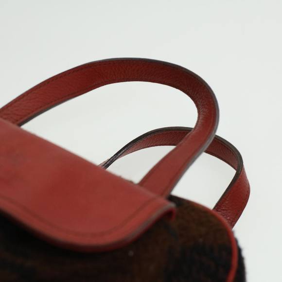 BURBERRY Blue Label Hand Bag Wool Leather 2way Red Black Auth ti771 - Picture 8 of 16